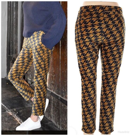 Boden velvet bird ankle pants tall blue and gold pockets nwt new with tags - Picture 1 of 16